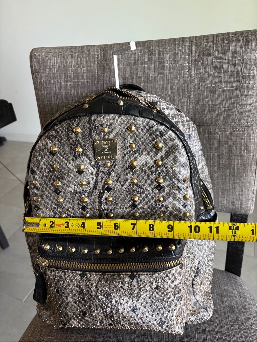 MCM Visetos Studded Mini Backpack - Black & Beige Snakeskin - Picture 7 of 13